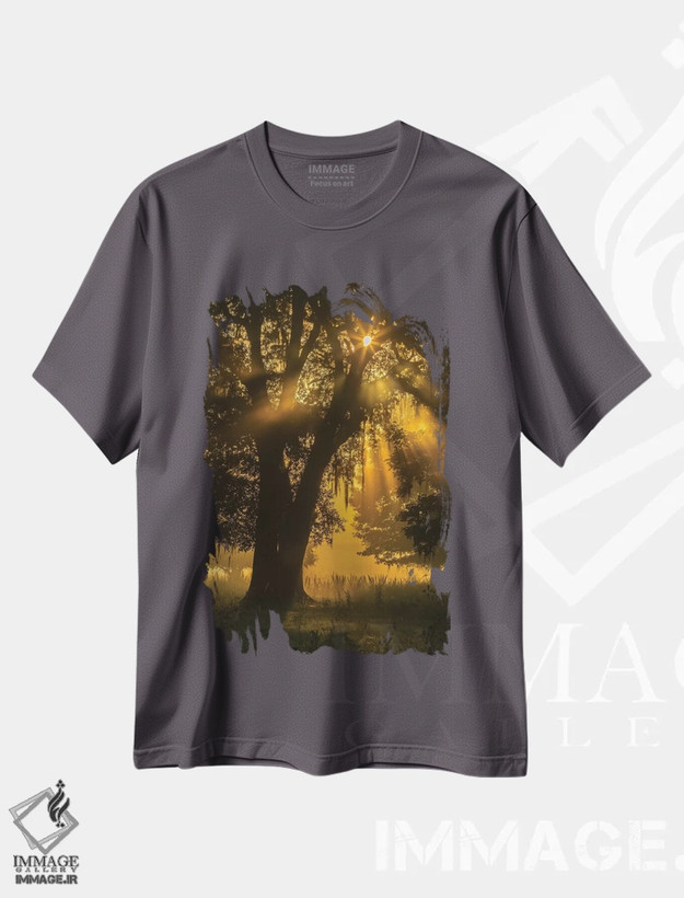 تیشرت طوسی طرح دار Louisiana, Lake Martin. Tree silhouette in foggy sunrise.,آمریکا، لوییزیانا، دریاچه مارتین. سیلوئت درخت در طلوع مه آلود اثر جینز گالری