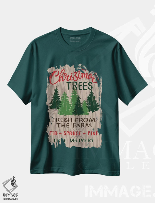 تیشرت سبز طرح فصلی ,کریسمس روستایی اثر لیزا وایت باتن