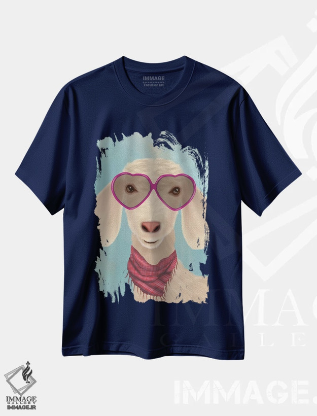 تیشرت سرمه ای طرح دار بز با عینک قلبی اثر فب فانکی
