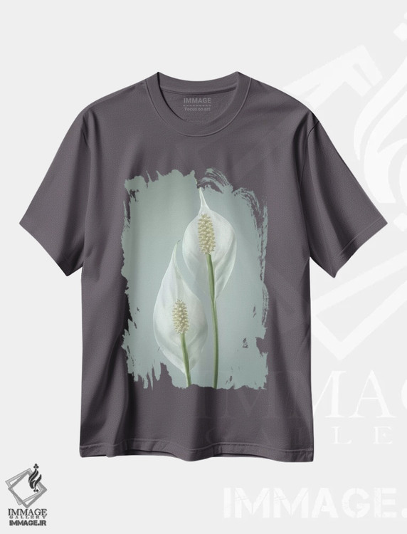 تیشرت طوسی طرح دار Washington State, Seabeck. Peace lily close-up.,ایالات متحده، ایالت واشینگتن، سیبک. نمای نزدیک گل سوسن صلح اثر جینز گالری
