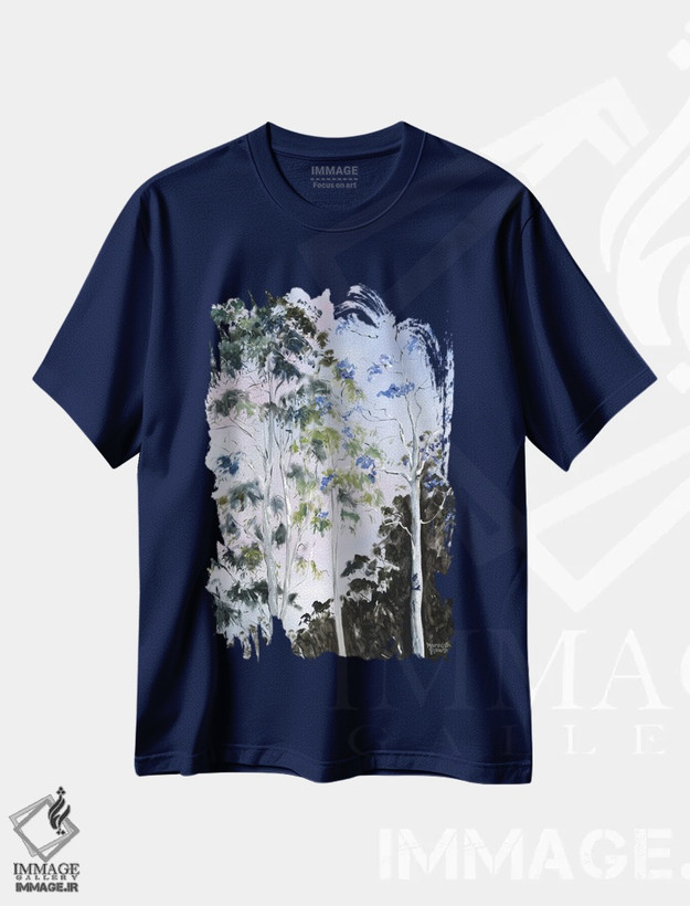 تیشرت سرمه ای طرح طبیعت ,درخشش درختان اثر مردیت هاوس
