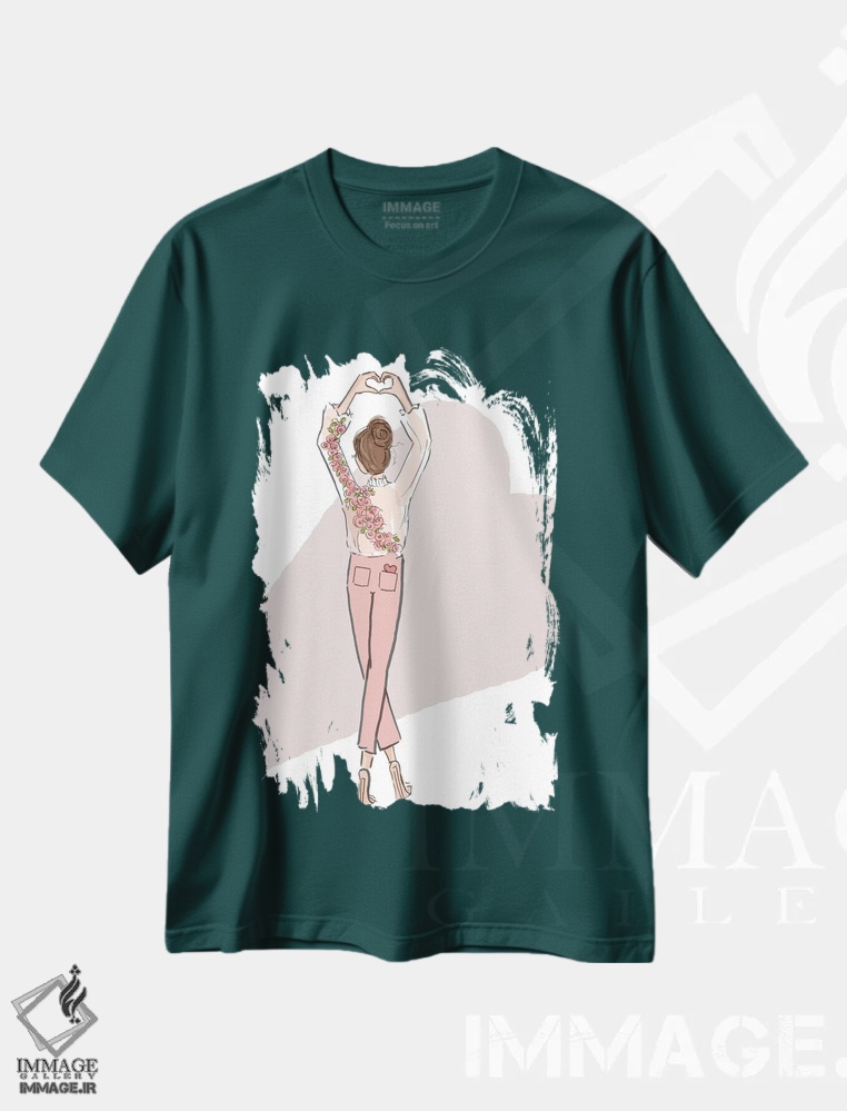 تیشرت سبز طرح دار قلب ها و دستان اثر هدر استیلافسن