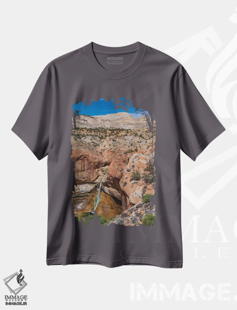 تیشرت طوسی طرح دار Calf Creek Falls, Grand Staircase-Escalante National Monument, Utah,آبشار در بیابان، آبشار کالف کریک، بنای ملی گرند استیرکیس-اسکالانت، یوتا اثر جف فوت