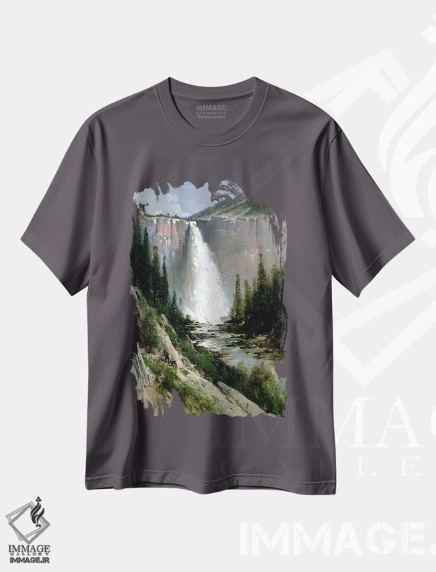 تیشرت طوسی طرح دار Yosemite,آبشار پرده عروس، یوسمیتی اثر توماس هیل