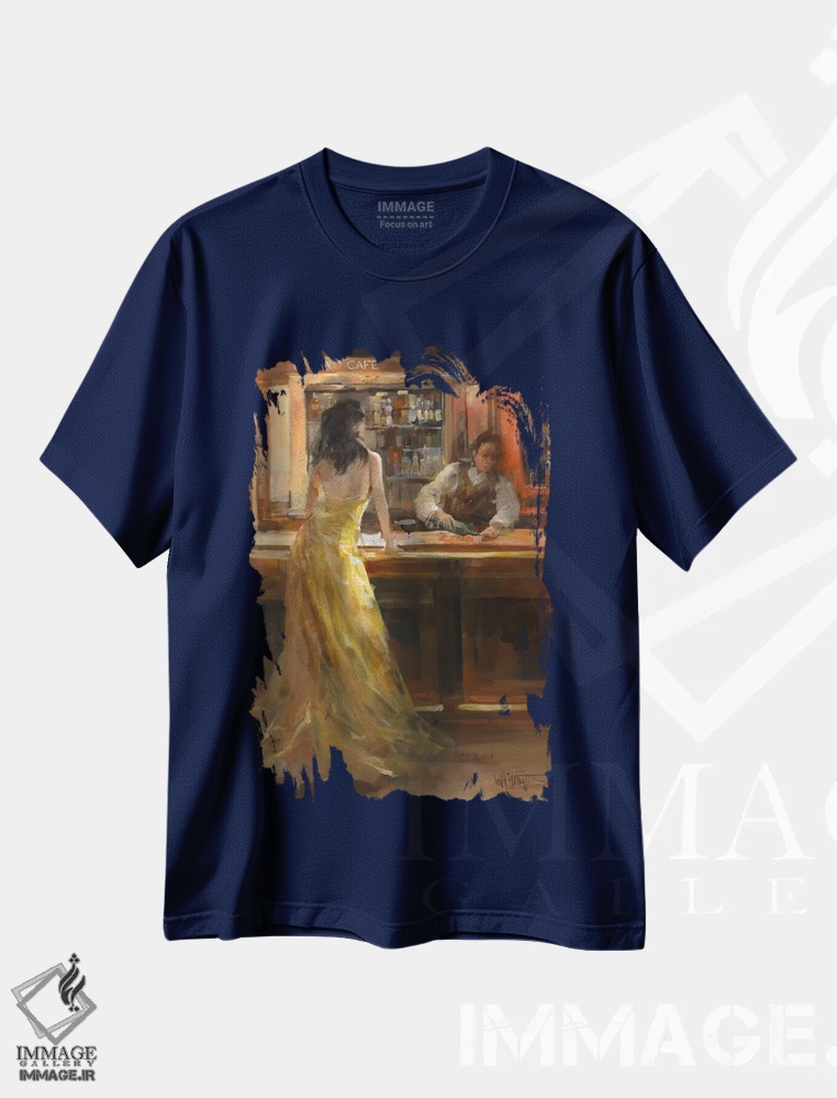 تیشرت سرمه ای طرح دار بانویی در کافه بزرگ اثر ویلم هنراتس