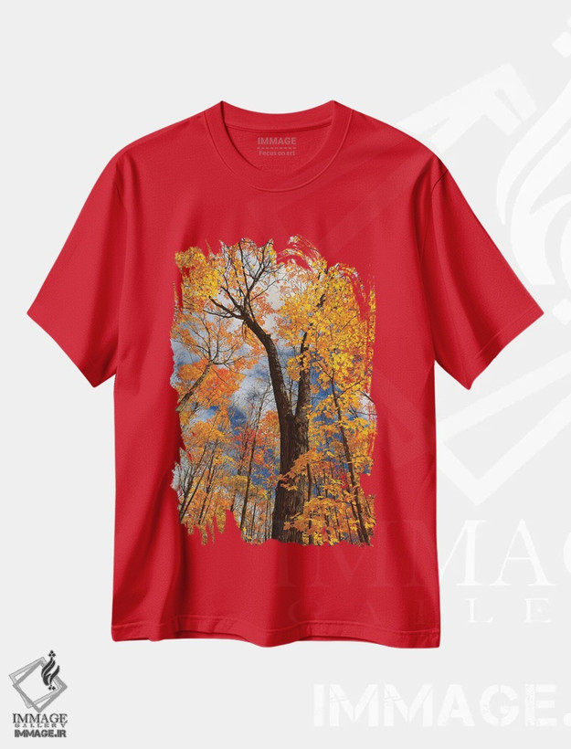 تیشرت قرمز طرح دار Ontario, Fairbank Provincial Park. Sugar maple trees in autumn.,کانادا، انتاریو، پارک استانی فِربنک. درختان افرا قندی در پاییز اثر جینز گالری
