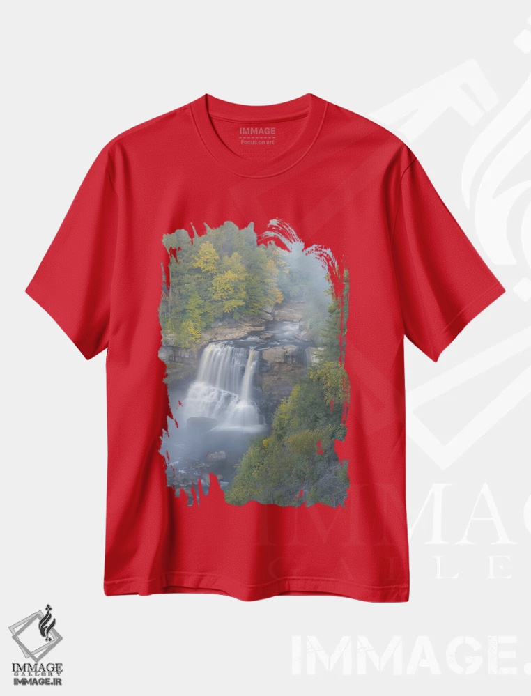 تیشرت قرمز طرح دار West Virginia, Davis. Overview Of Waterfall In Blackwater State Park.,نمای کلی آبشار در پارک ایالتی بلک واتر اثر جینز گالری