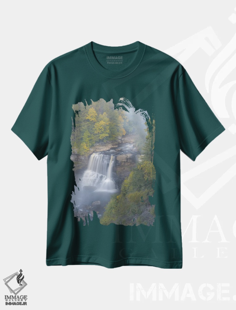 تیشرت سبز طرح دار West Virginia, Davis. Overview Of Waterfall In Blackwater State Park.,نمای کلی آبشار در پارک ایالتی بلک واتر اثر جینز گالری