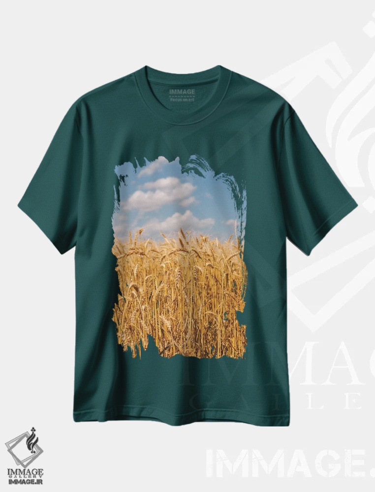 تیشرت سبز طرح دار مزارع گندم تابستانی اثر بثانی یانگ