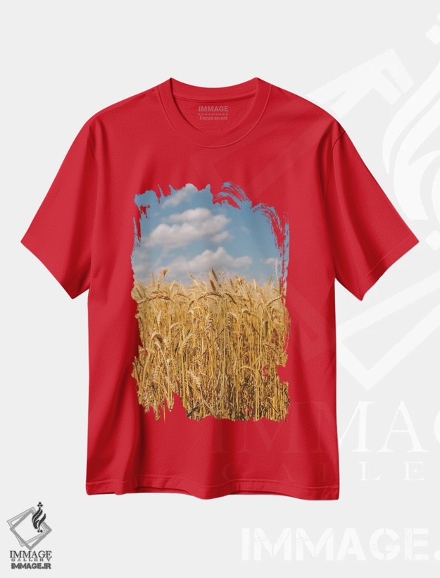 تیشرت قرمز طرح دار مزارع گندم تابستانی اثر بثانی یانگ