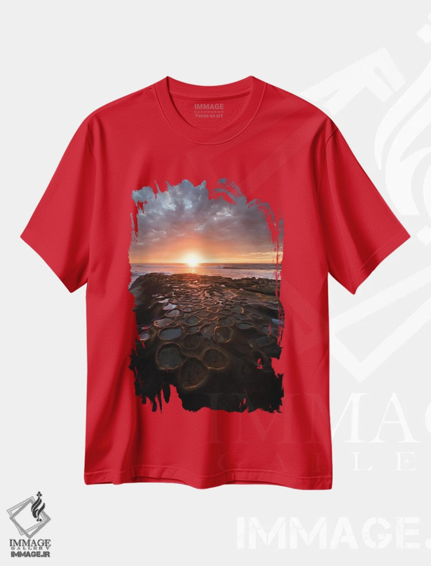 تیشرت قرمز طرح دار California, La Jolla. Sunset over tide pools.,آمریکا، کالیفرنیا، لا خوییا. غروب بر فراز استخرهای جزر و مدی اثر جینز گالری