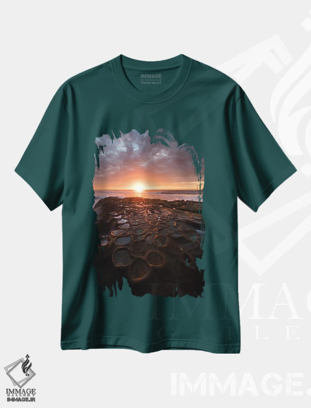 تیشرت سبز طرح دار California, La Jolla. Sunset over tide pools.,آمریکا، کالیفرنیا، لا خوییا. غروب بر فراز استخرهای جزر و مدی اثر جینز گالری