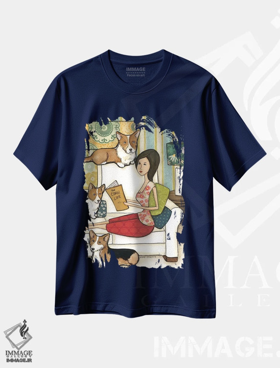 تیشرت سرمه ای طرح حیوانات ,زندگی کورگی اثر جیمی موراث