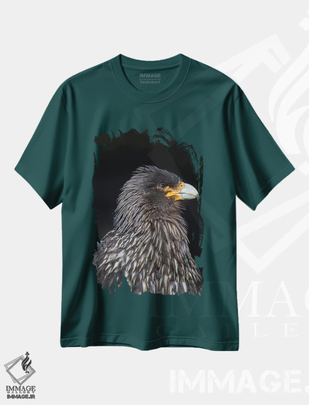 تیشرت سبز طرح حیوانات ,protected and highly intelligent bird of prey. Falkland Islands,کاراکارای فالکلند یا جانی رووک، پرنده شکاری حفاظت شده و بسیار باهوش. جزایر فالکلند اثر مارتین زویک