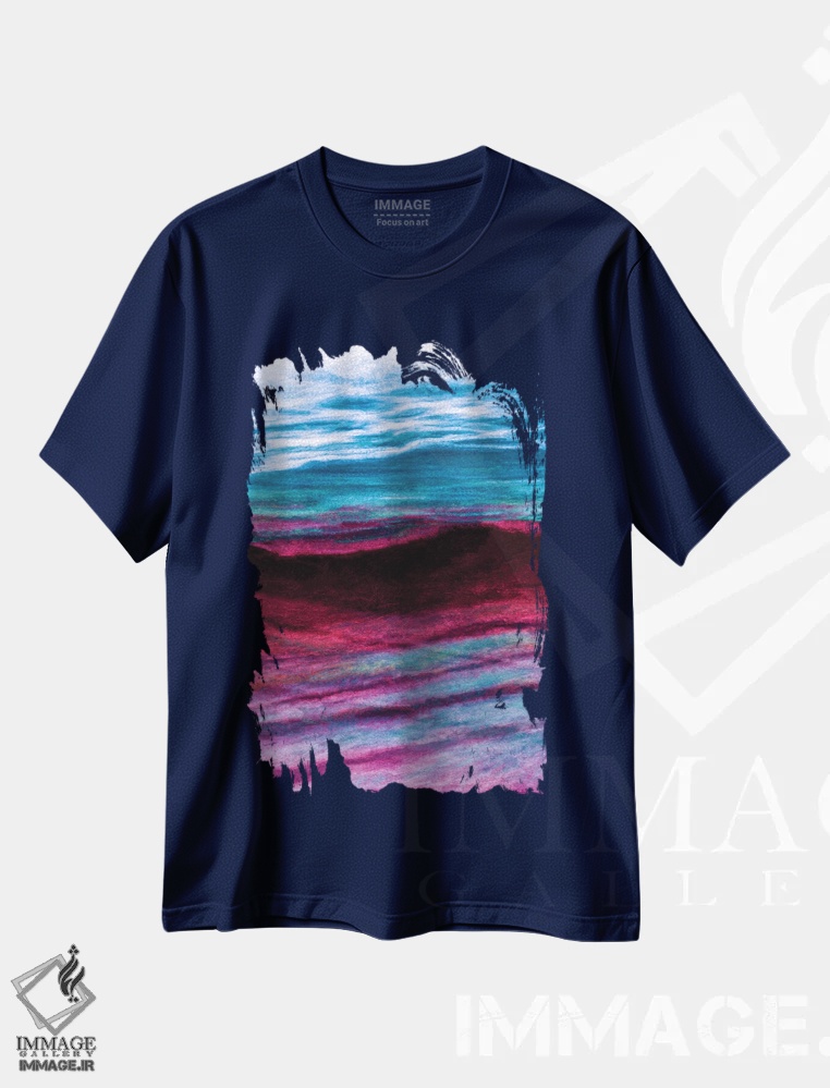 تیشرت سرمه ای طرح دار Colorful Ocean Waves Abstract,بازتاب ها معکوس، امواج اقیانوسی انتزاعی رنگارنگ اثر جولیا دی سانو