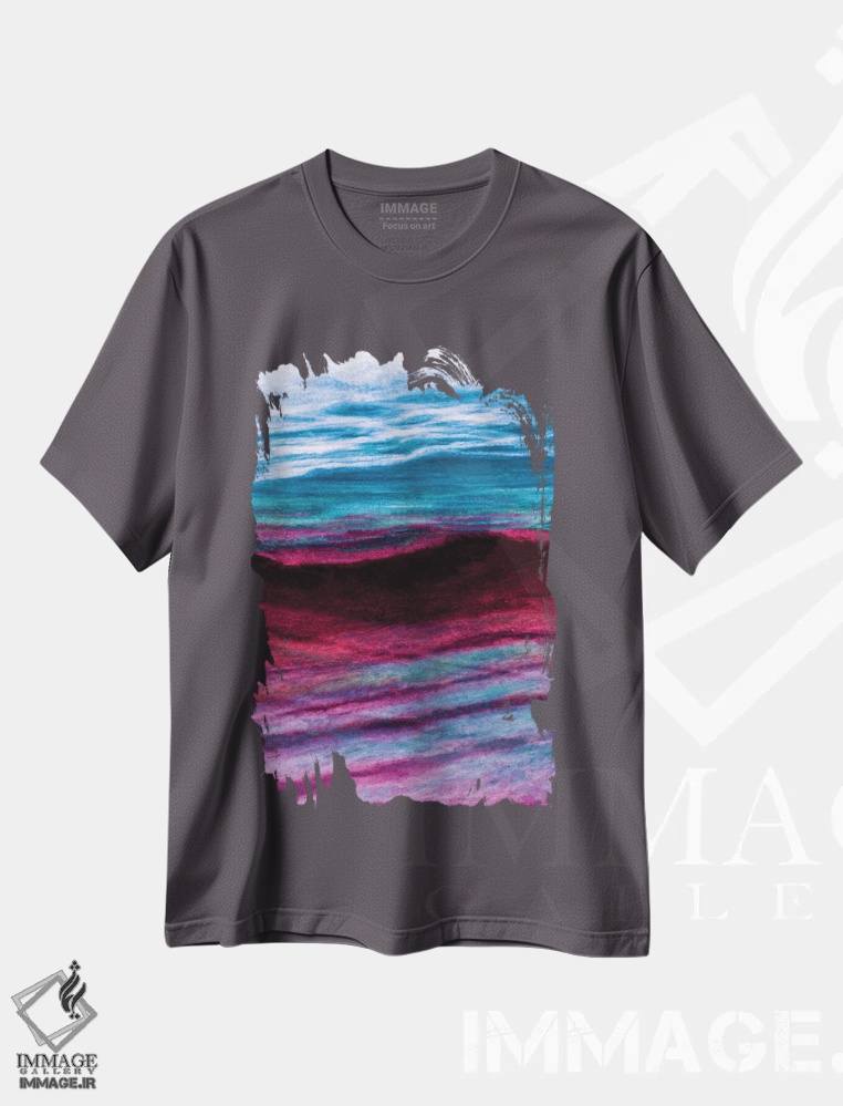 تیشرت طوسی طرح دار Colorful Ocean Waves Abstract,بازتاب ها معکوس، امواج اقیانوسی انتزاعی رنگارنگ اثر جولیا دی سانو
