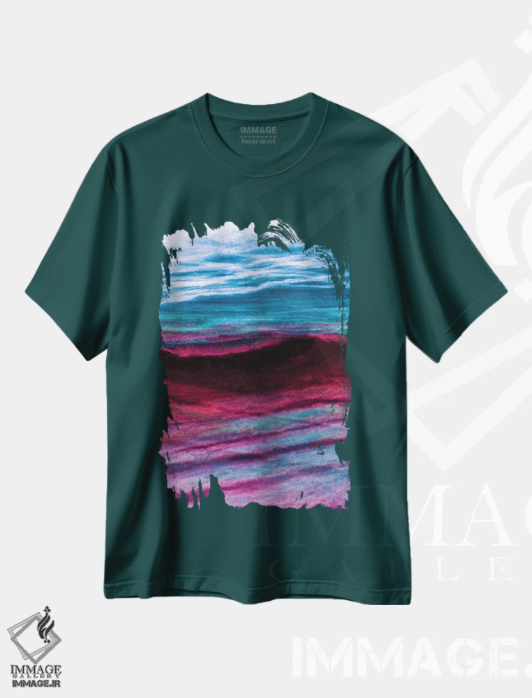 تیشرت سبز طرح دار Colorful Ocean Waves Abstract,بازتاب ها معکوس، امواج اقیانوسی انتزاعی رنگارنگ اثر جولیا دی سانو