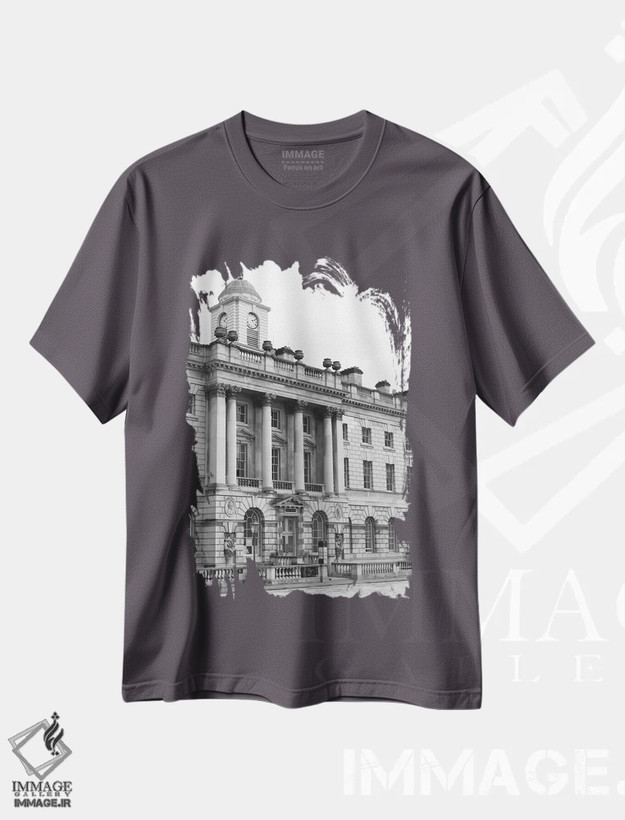 تیشرت طوسی طرح دار London, England In Black & White,ساختمان، لندن، انگلستان اثر لاولی لیتل هوم کو