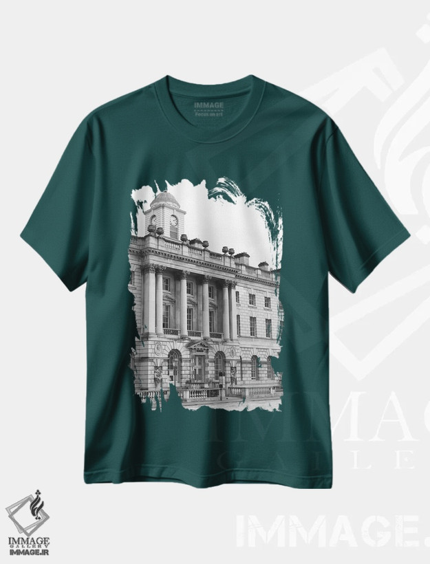 تیشرت سبز طرح دار London, England In Black & White,ساختمان، لندن، انگلستان اثر لاولی لیتل هوم کو