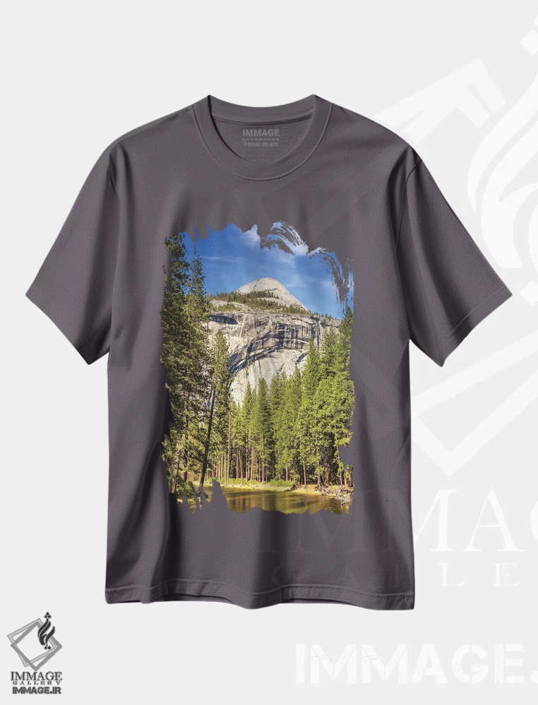 تیشرت طوسی طرح دار California,نیم گنبد یوسمیتی، کالیفرنیا اثر جین ریکس
