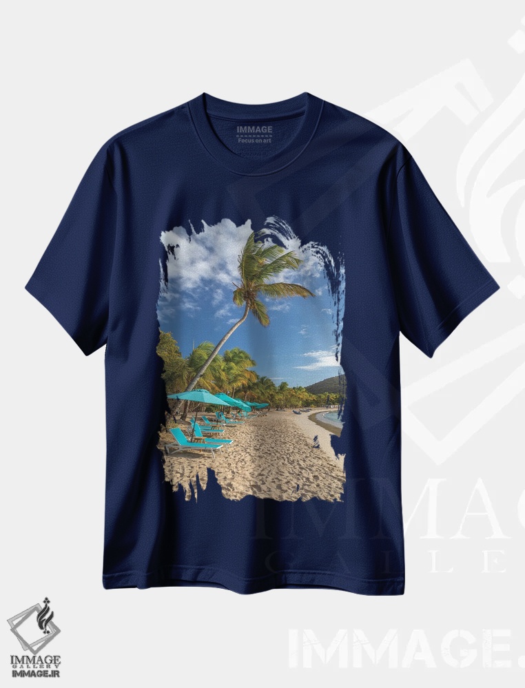 تیشرت سرمه ای طرح دار Grenada, Mayreau Island. Beach umbrellas and lounge chairs.,چتر و صندلی ساحلی در جزیره مایرو اثر جینز گالری
