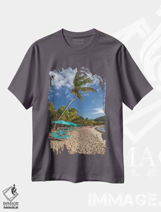 تیشرت طوسی طرح دار Grenada, Mayreau Island. Beach umbrellas and lounge chairs.,چتر و صندلی ساحلی در جزیره مایرو اثر جینز گالری