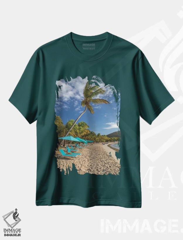 تیشرت سبز طرح دار Grenada, Mayreau Island. Beach umbrellas and lounge chairs.,چتر و صندلی ساحلی در جزیره مایرو اثر جینز گالری