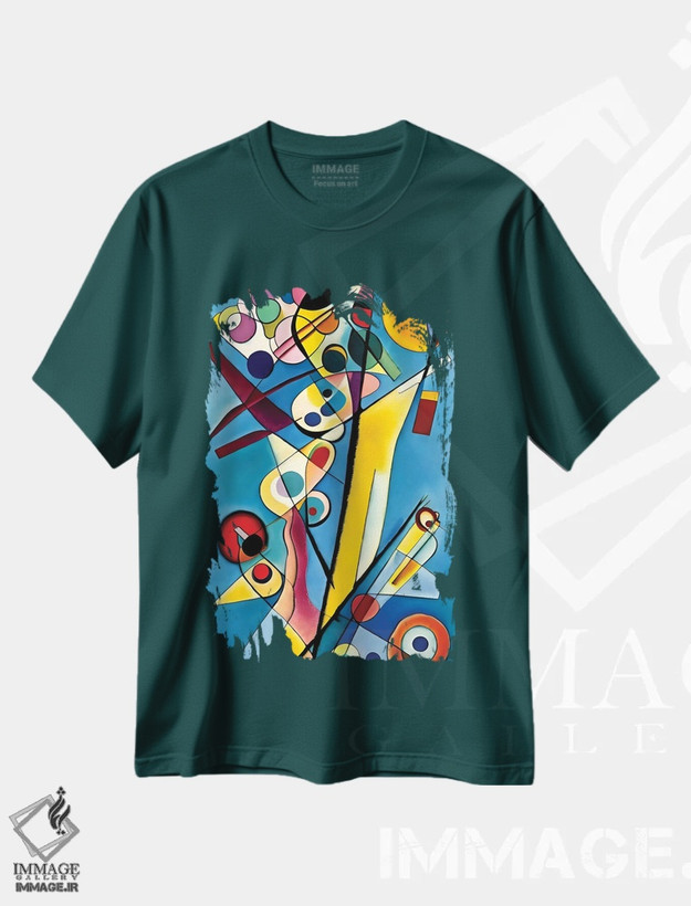 تیشرت سبز طرح دار نقاشی انتزاعی به سبک کاندینسکی ۱۶ اثر آلساندرو دلا توره
