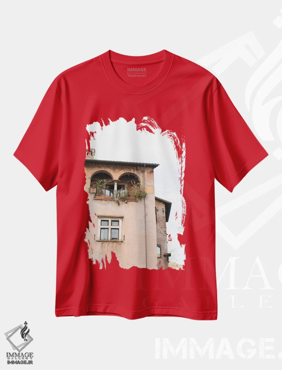 تیشرت قرمز طرح دار Rome, Italy,باغ پشت بام، رم، ایتالیا اثر لاولی لیتل هوم کو