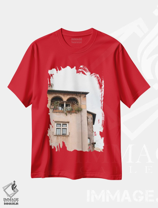 تیشرت قرمز طرح دار Rome, Italy,باغ پشت بام، رم، ایتالیا اثر لاولی لیتل هوم کو
