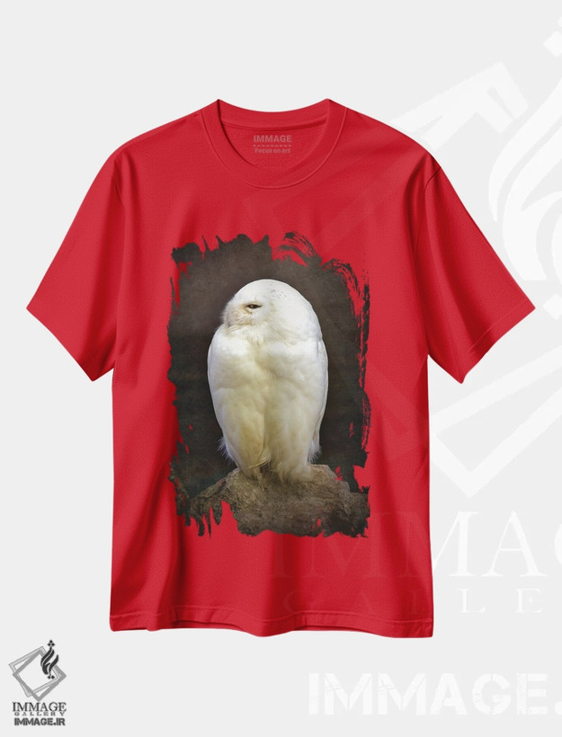 تیشرت قرمز طرح دار Vintage Style,جغد برفی اثر جین ریکس