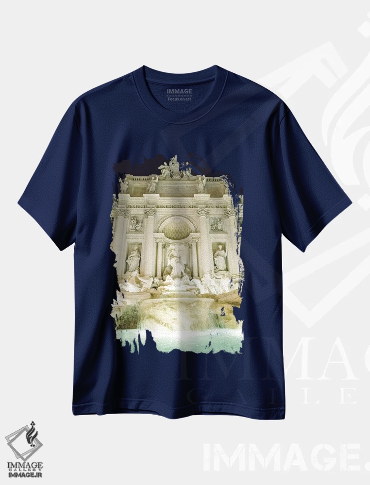 تیشرت سرمه ای طرح دار Rome, Italy,فواره تروی در شب، رم، ایتالیا اثر لاولی لیتل هوم کو