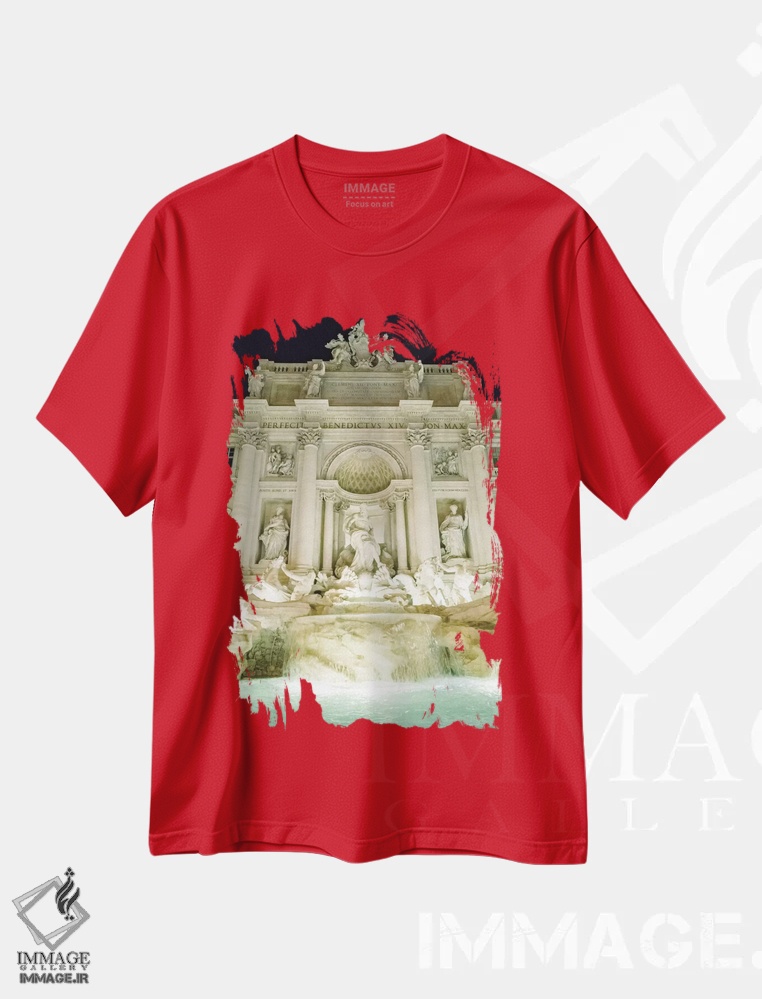 تیشرت قرمز طرح دار Rome, Italy,فواره تروی در شب، رم، ایتالیا اثر لاولی لیتل هوم کو