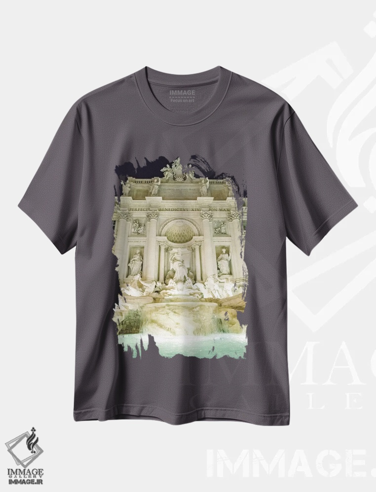 تیشرت طوسی طرح دار Rome, Italy,فواره تروی در شب، رم، ایتالیا اثر لاولی لیتل هوم کو