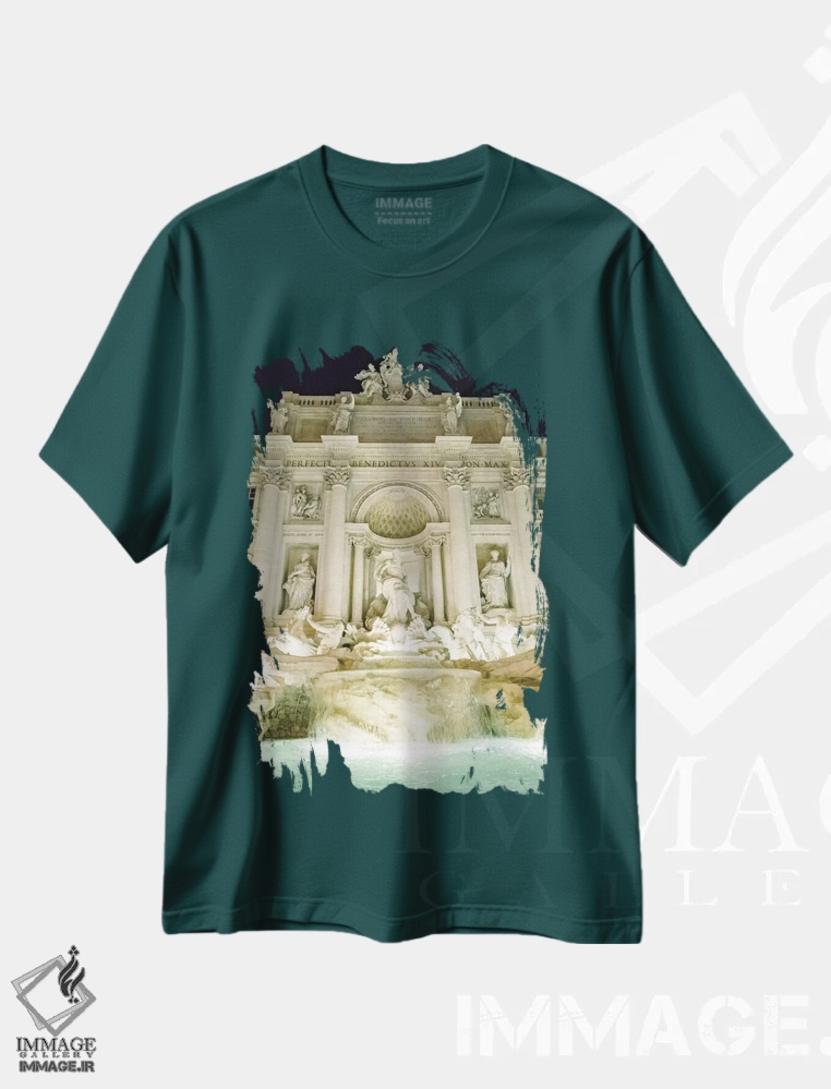 تیشرت سبز طرح دار Rome, Italy,فواره تروی در شب، رم، ایتالیا اثر لاولی لیتل هوم کو