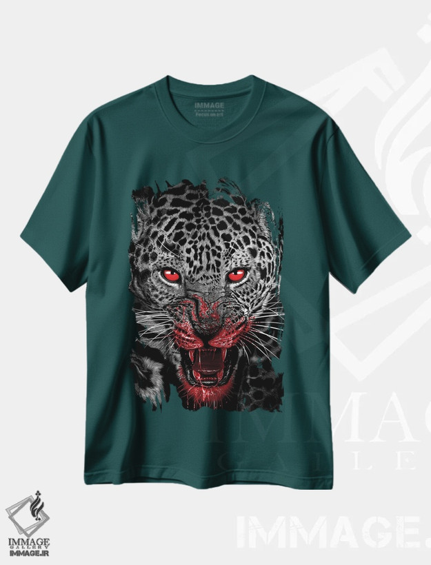 تیشرت سبز طرح دار پلنگ شکارچی آغشته به خون اثر آلبرتو پرز