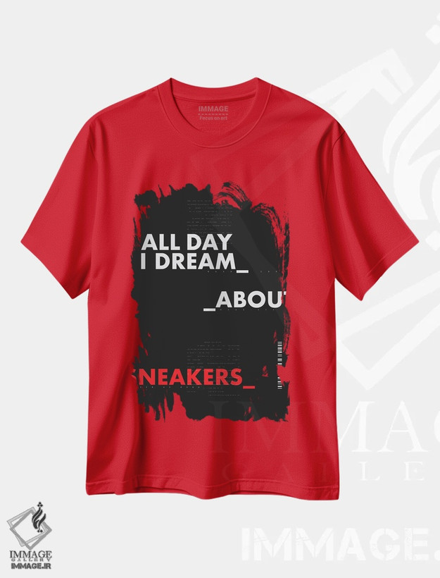 تیشرت قرمز طرح دار تمام روز رویای کتانی ها را می بینم I اثر آوی سیکس