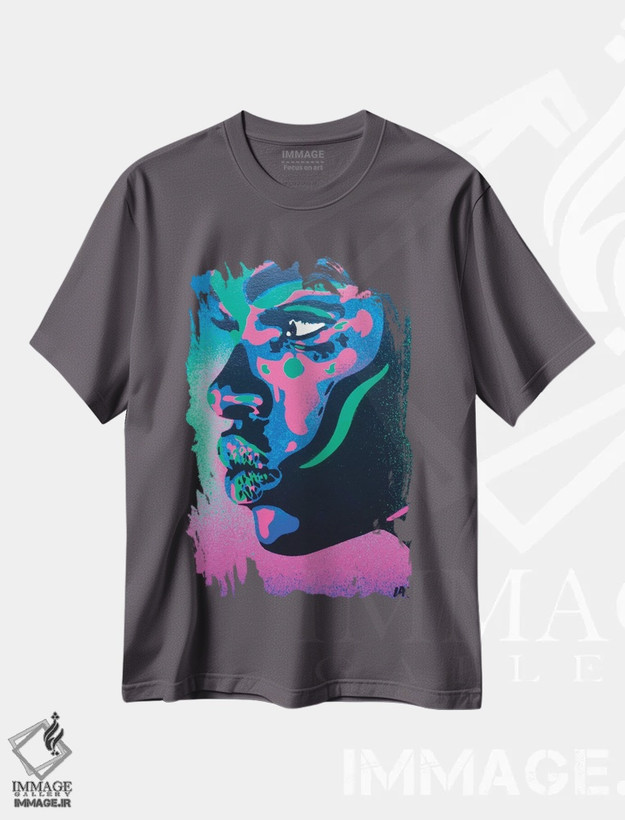 تیشرت طوسی طرح دار خال های مجموعه بوسه ۲ اثر گرافیتی انتزاعی