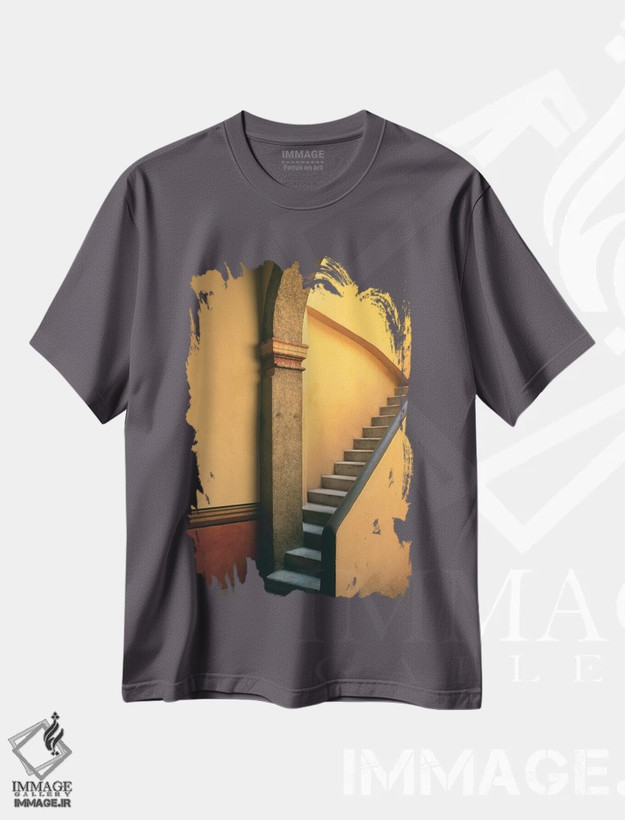 تیشرت طوسی طرح دار Costalegre. Stone stairway of house.,مکزیک، کوستالگره. راه پله سنگی خانه اثر جینز گالری