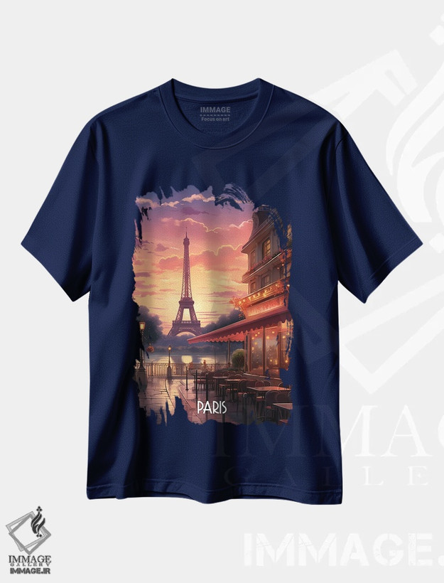 تیشرت سرمه ای طرح دار هنر شهر پاریس اثر دورو آرت