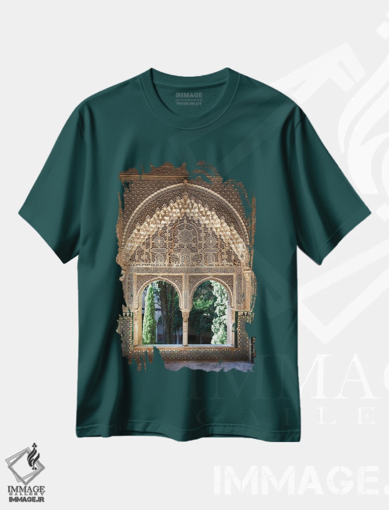 تیشرت سبز طرح دار Alhambra, Spain,پنجره با طراحی موریسالحمرا، اسپانیا اثر جین ریکس