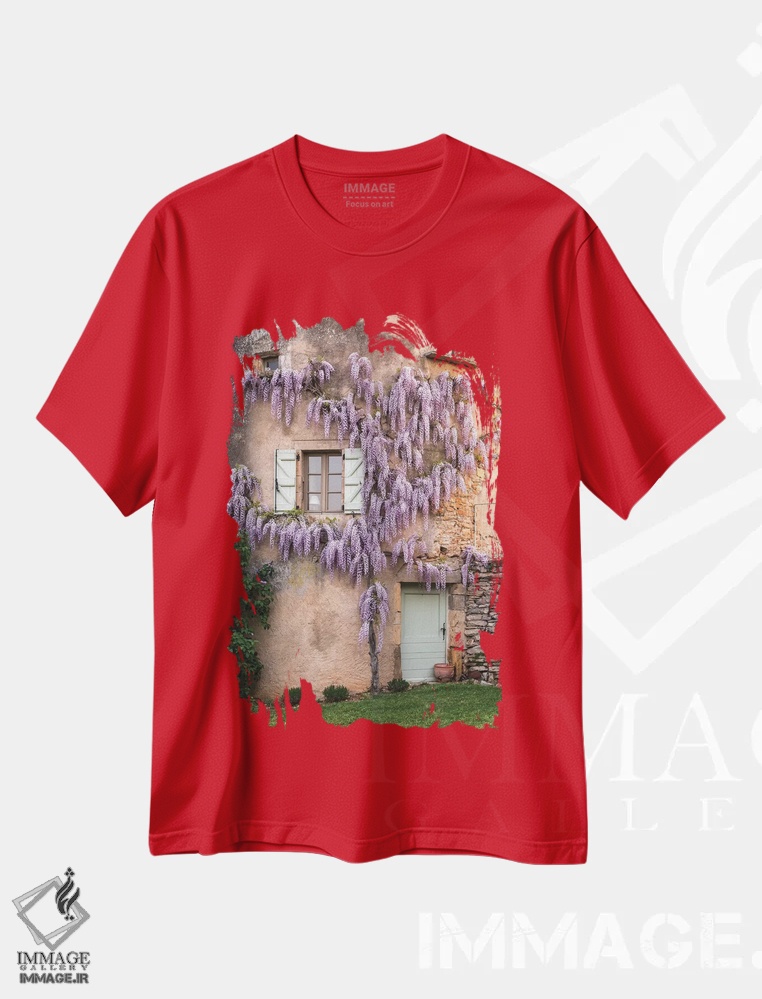 تیشرت قرمز طرح دار Mas de Garrigue, La Garrigue, France,ویستریا روی برجک خانه، ماس دو گاریگ، لا گاریگ، فرانسه اثر هولیس لونی