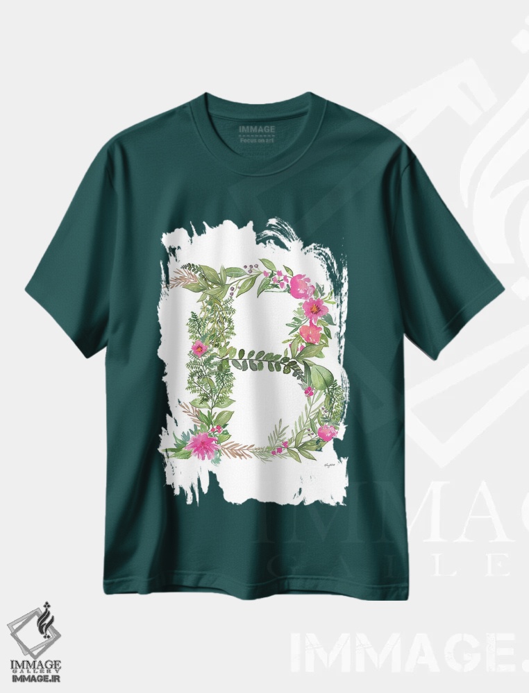 تیشرت سبز طرح دار حرف B گیاهی اثر کلسی مک نت