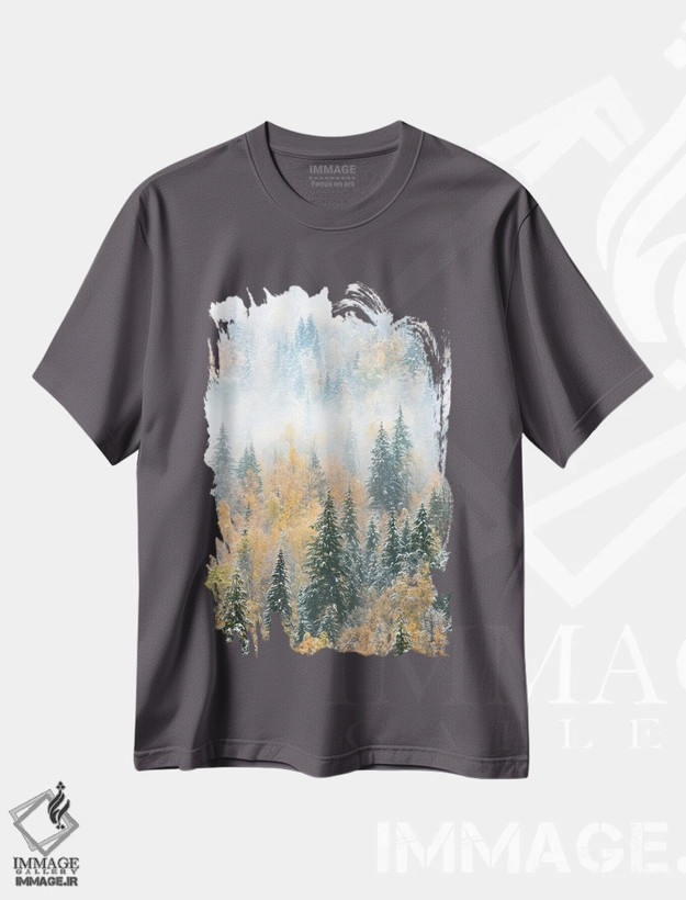 تیشرت طوسی طرح دار Canada. Early morning fog in a mixed tree forest, Wells Gray Provincial Park.,بریتیش کلمبیا، کانادا. مه صبحگاهی در جنگل مختلط، پارک استانی ولز گری اثر جودیت زیمرمن