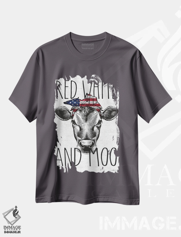 تیشرت طوسی طرح دار White And Moo,قرمز، سفید و مااا اثر لِتِرد اند لایند