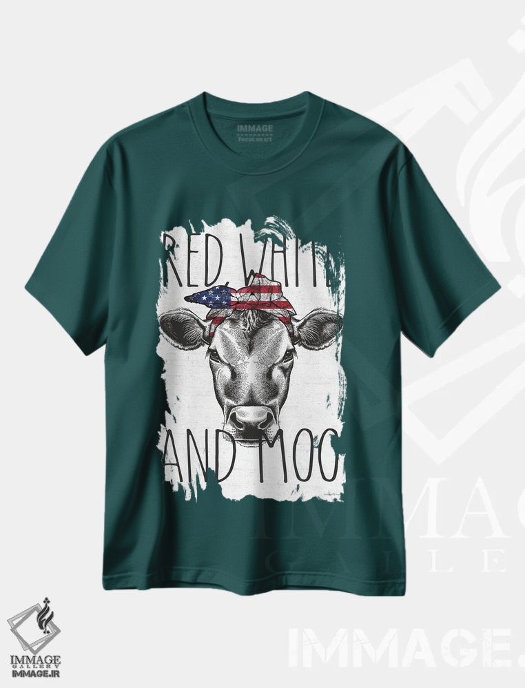تیشرت سبز طرح دار White And Moo,قرمز، سفید و مااا اثر لِتِرد اند لایند