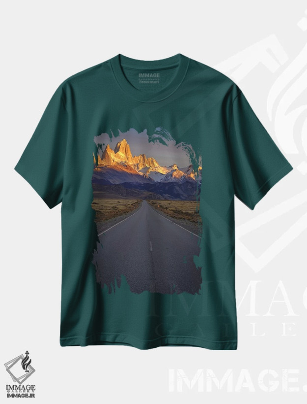 تیشرت سبز طرح دار Patagonia. Fitz Roy, Highway,آرژانتین، پاتاگونیا، فیتز روی، بزرگراه اثر جورج تئودور