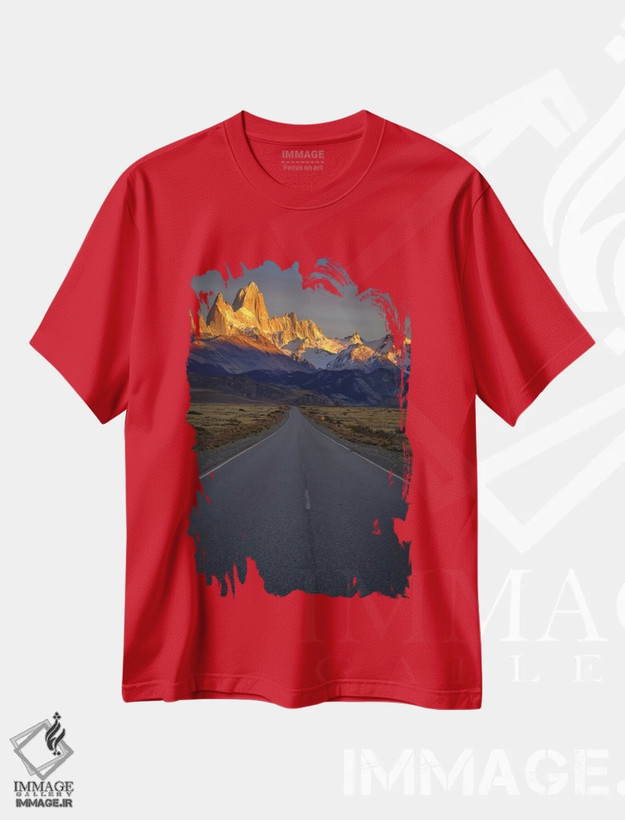تیشرت قرمز طرح دار Patagonia. Fitz Roy, Highway,آرژانتین، پاتاگونیا، فیتز روی، بزرگراه اثر جورج تئودور