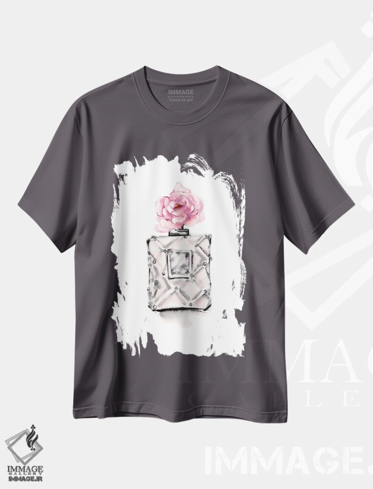 تیشرت طوسی طرح دار بطری عطر اثر استلا چانگ
