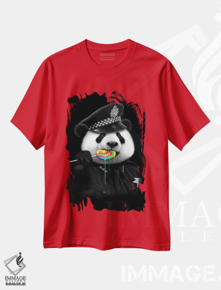تیشرت قرمز طرح دار پلیس آب نبات چوبی اثر آدام لاولس